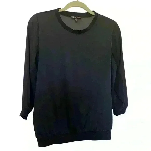 Express Sheer Black Crew Neck Blouse - Picture 1 of 6